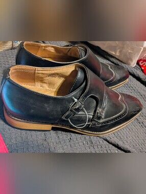 New UV Signature Men's Monk Strap Brogue Dress Shoes Size 12  Faux Leather Black